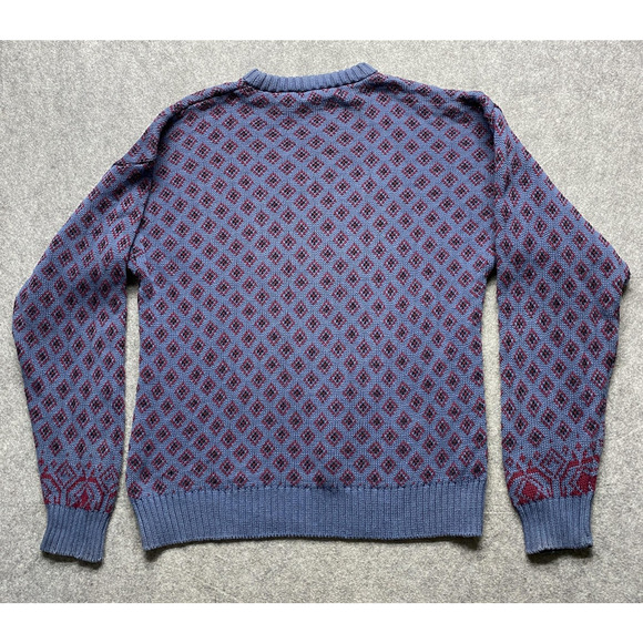 Vintage Eddie Bauer Sweater Mens Large Blue Red Diamond Knit Crewneck Cotton - Picture 11 of 11